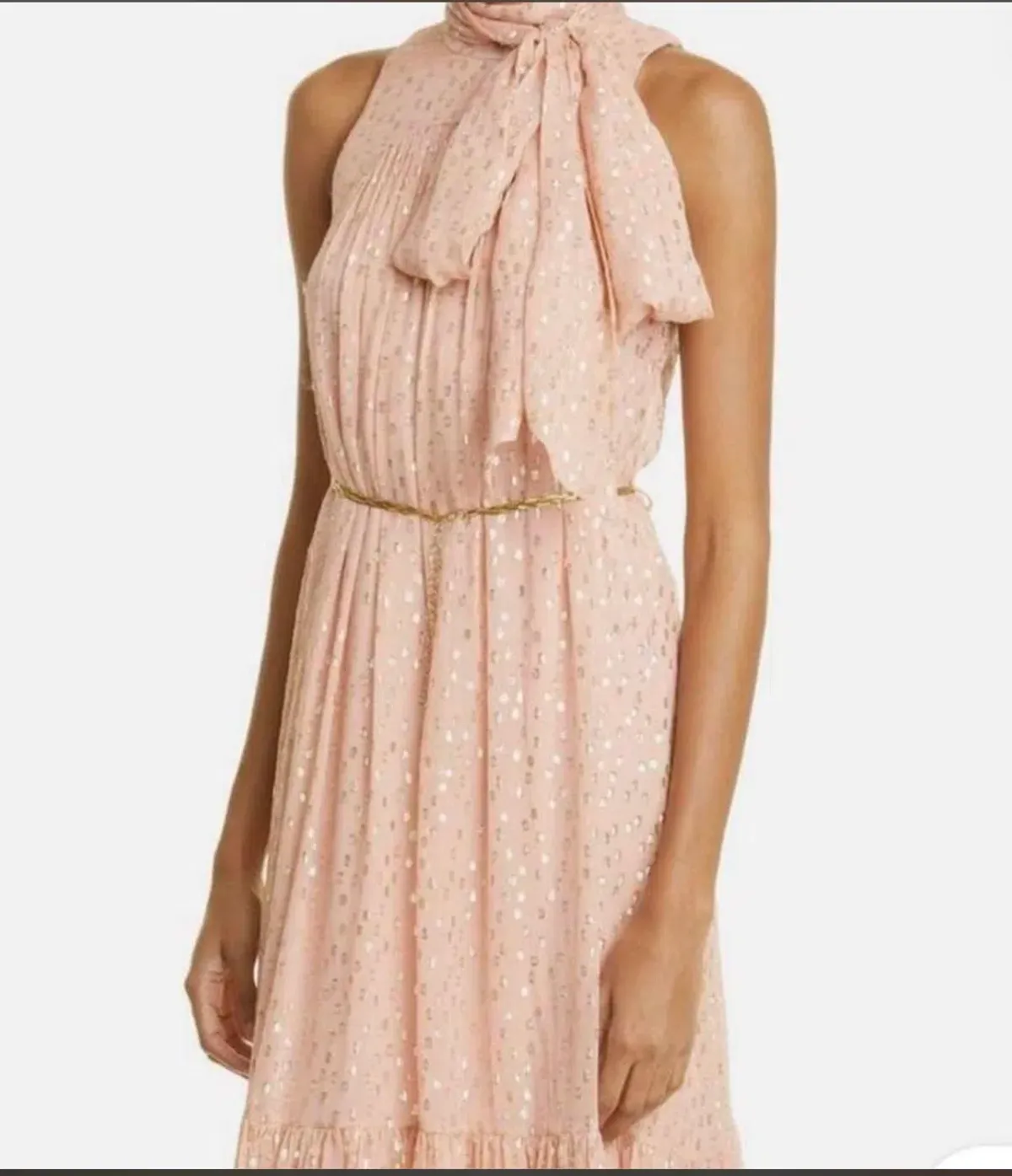 Zimmermann Blush Metallic Lurex Tie Neck Midi Dress – Size 3 / AU 12–14 - Image 7