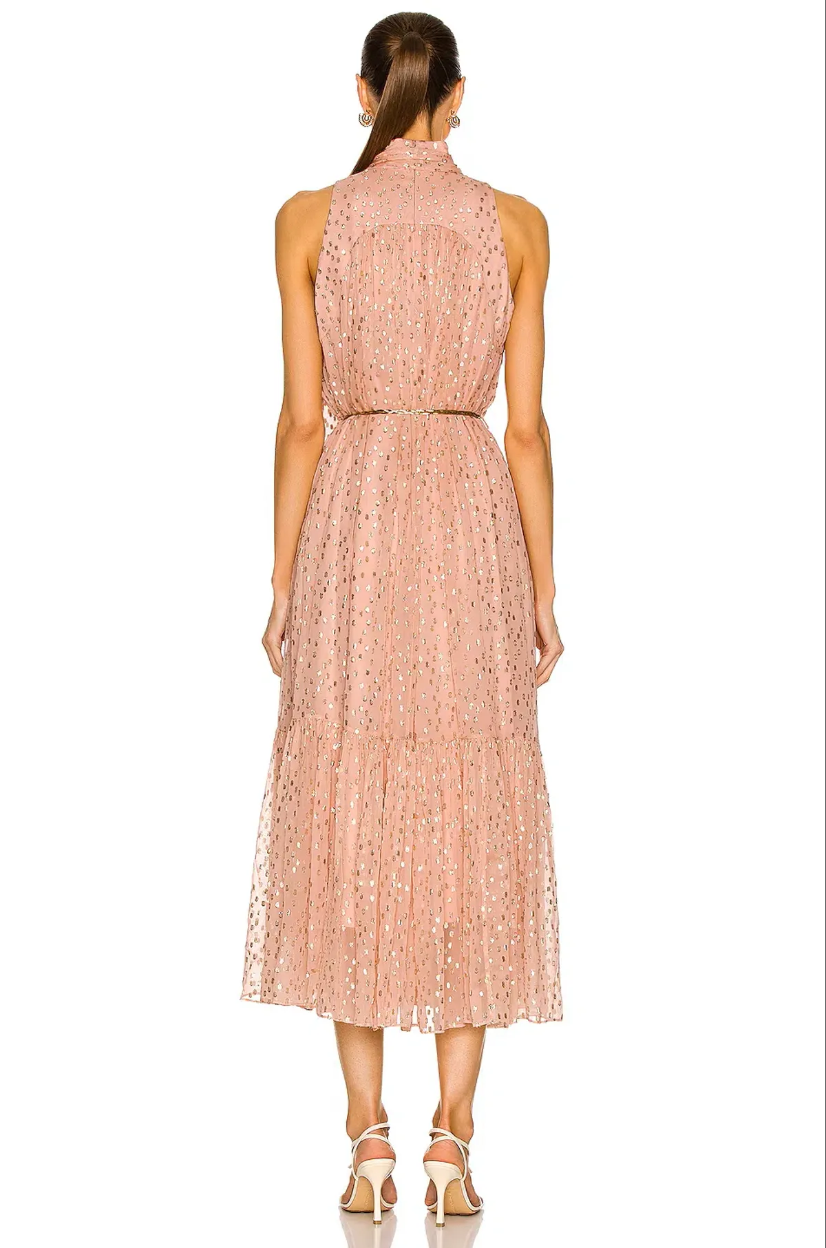 Zimmermann Blush Metallic Lurex Tie Neck Midi Dress – Size 3 / AU 12–14 - Image 3