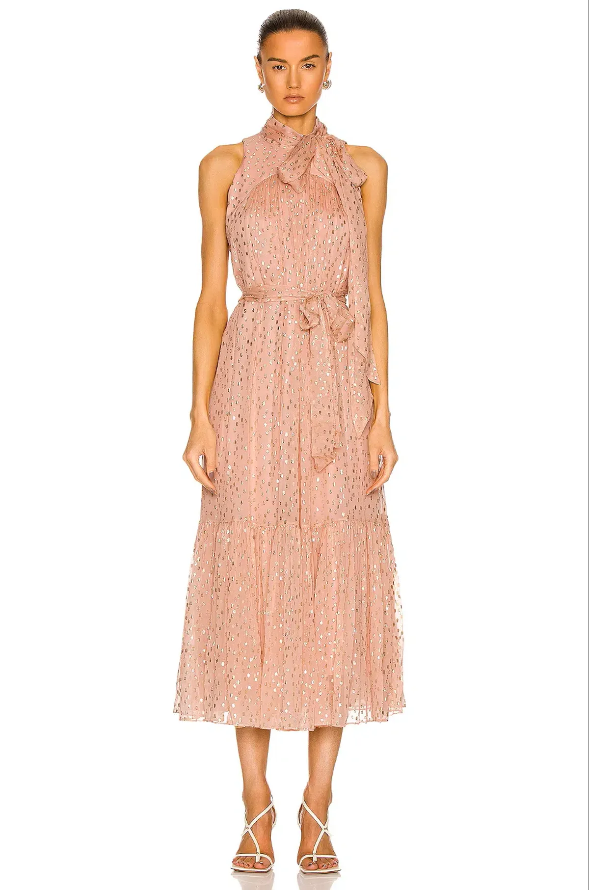 Zimmermann Blush Metallic Lurex Tie Neck Midi Dress – Size 3 / AU 12–14 - Image 1