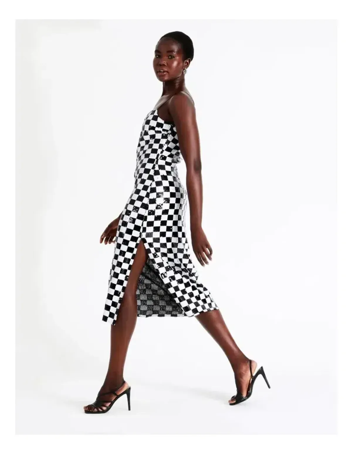 Wayne Cooper Sequin Checkerboard Midi Dress – Size 14 Y2K - Image 3