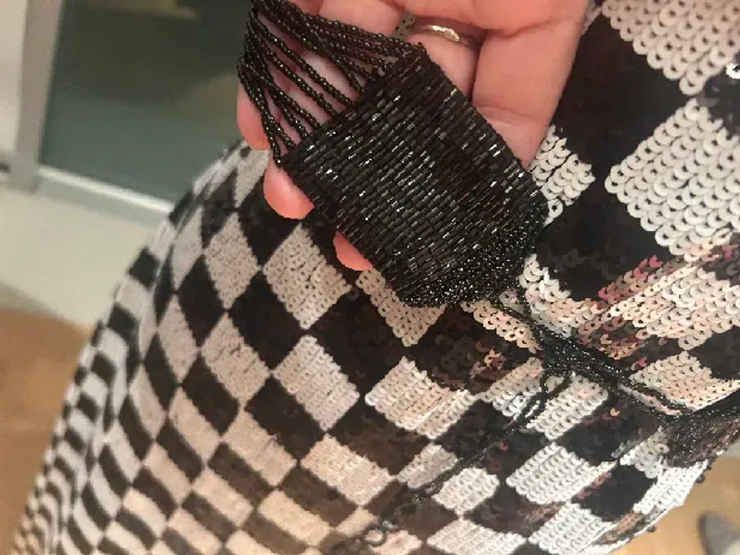 Wayne Cooper Sequin Checkerboard Midi Dress – Size 14 Y2K for rent on The Volte - main image