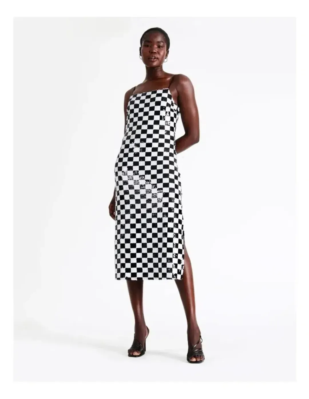 Wayne Cooper Sequin Checkerboard Midi Dress – Size 14 Y2K for rent on The Volte - main image