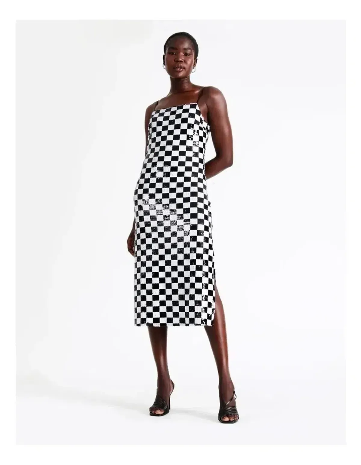Wayne Cooper Sequin Checkerboard Midi Dress – Size 14 Y2K - Image 4