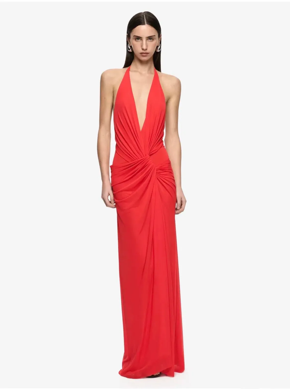 XANTHI V NECK MAXI DRESS IN FLAME SIZE 8 - Image 1