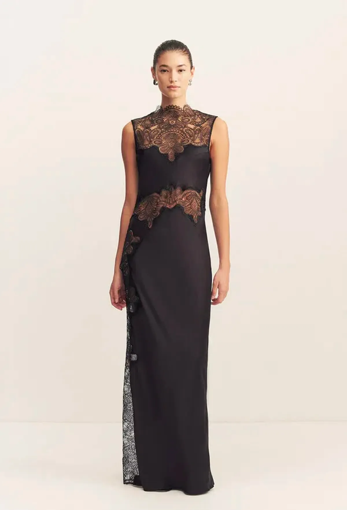 Jamila Lace High Neck Maxi Dress - Black- Size 8 - Image 2