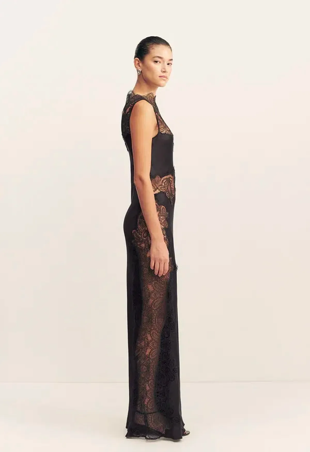 Jamila Lace High Neck Maxi Dress - Black- Size 8 - Image 3