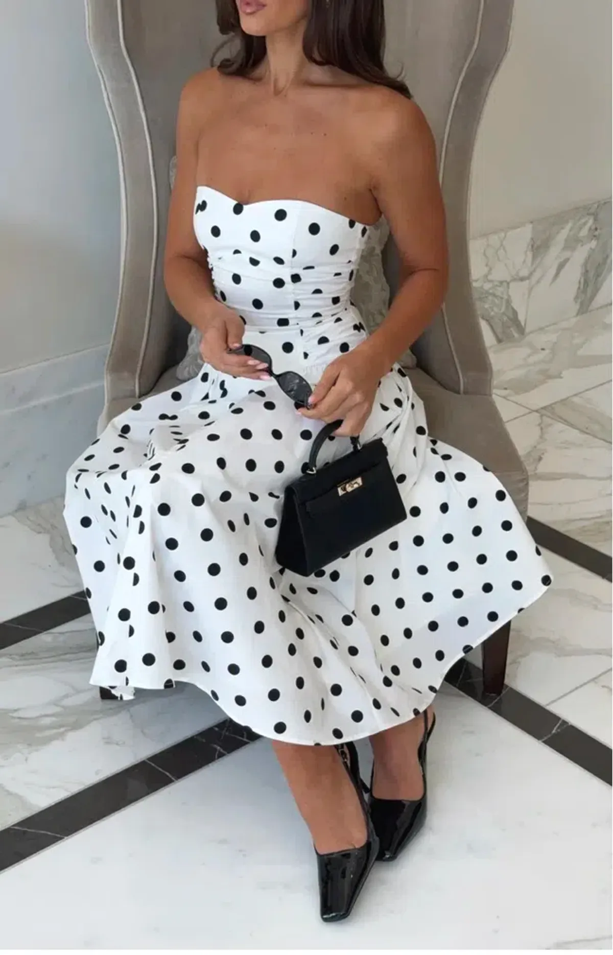 Rich in love strapless midi dress // White fox - Image 1