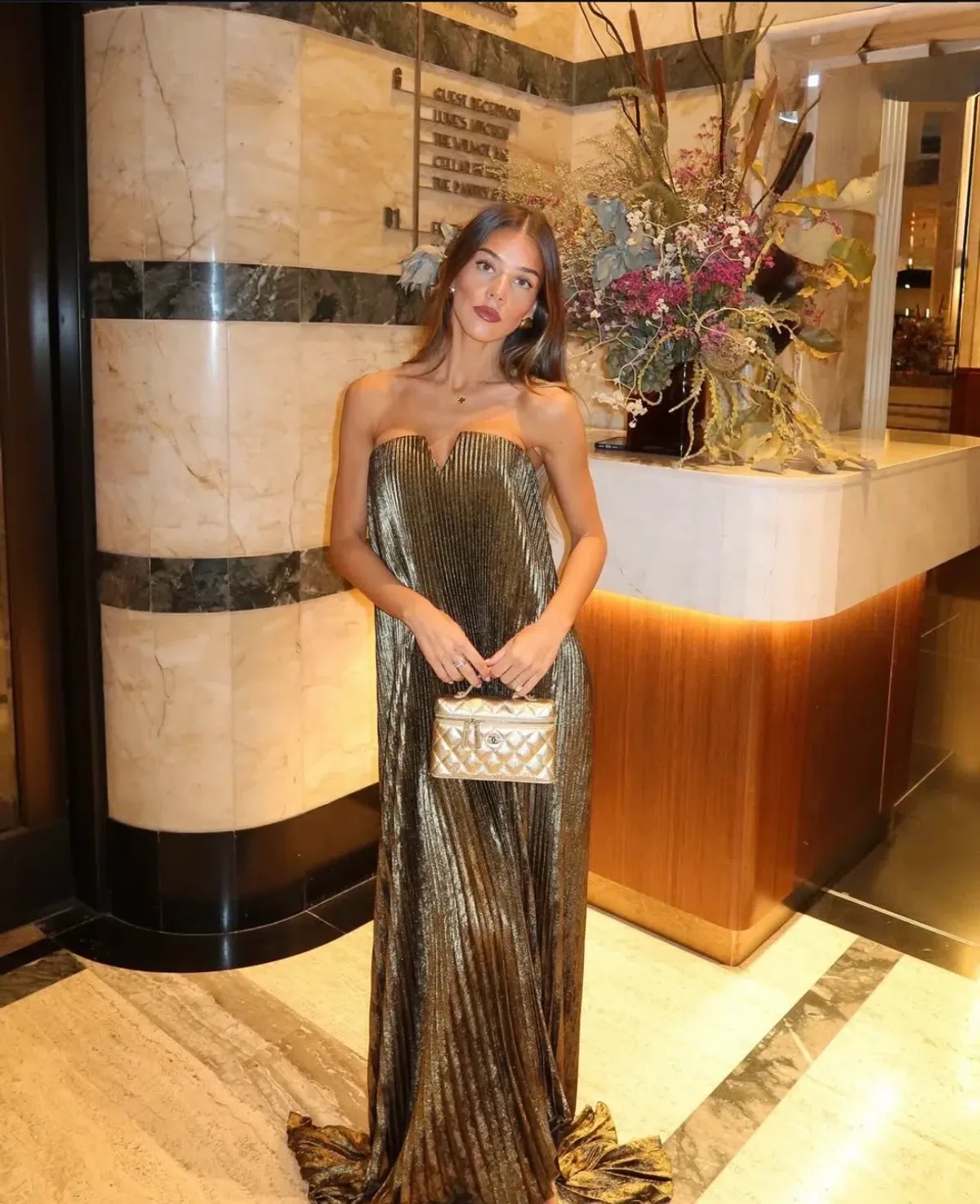 BLACK TIE GOWN- GOLD FOIL- SIZE 6 - Image 1