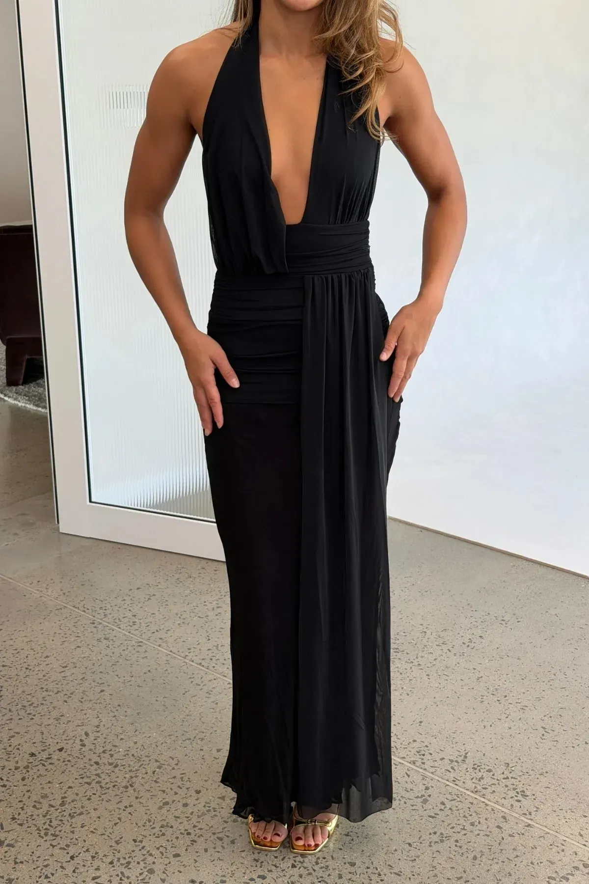 Bec and Bridge Cassis Drape Maxi Dress in Black Size 8 for rent on The Volte - main image