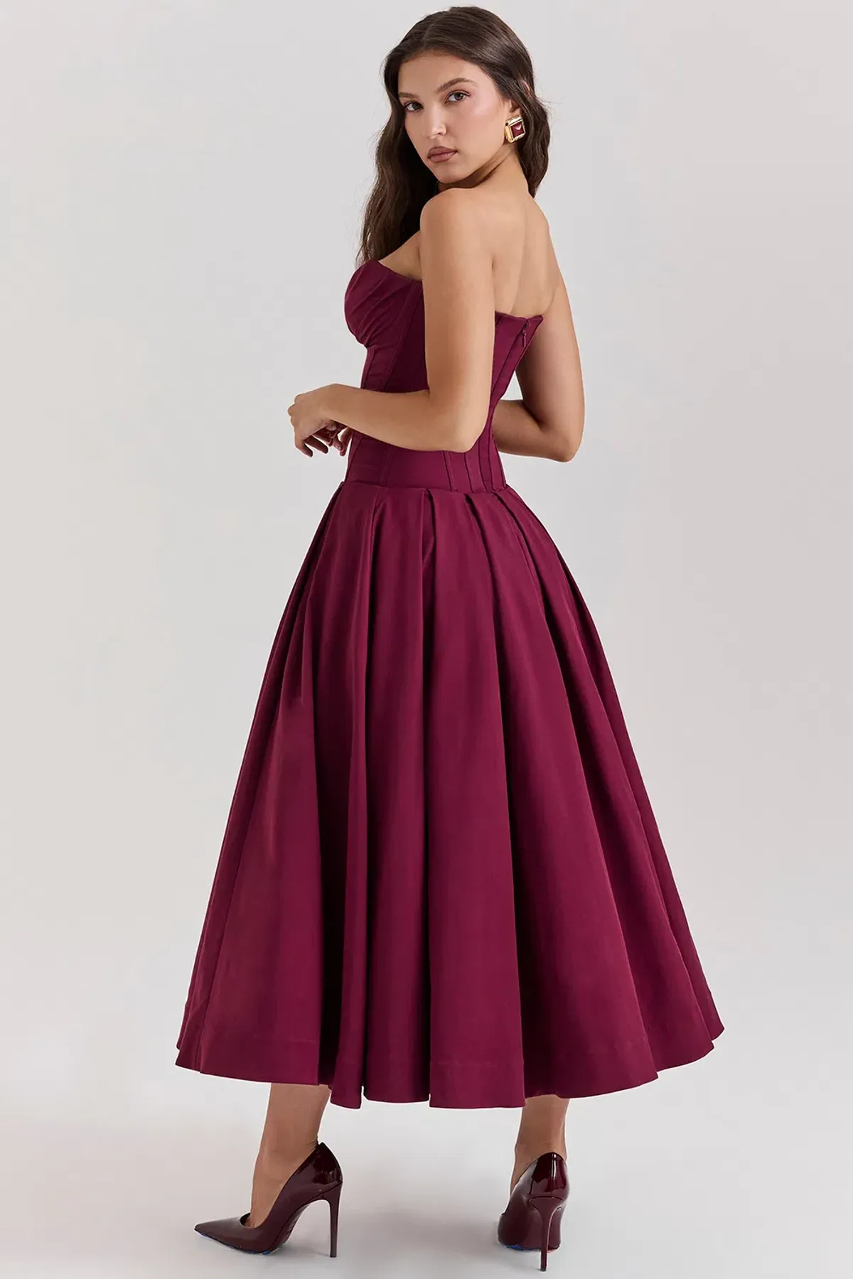 House of CB Lady Wine Strapless Midi Dress Size M - Image 4