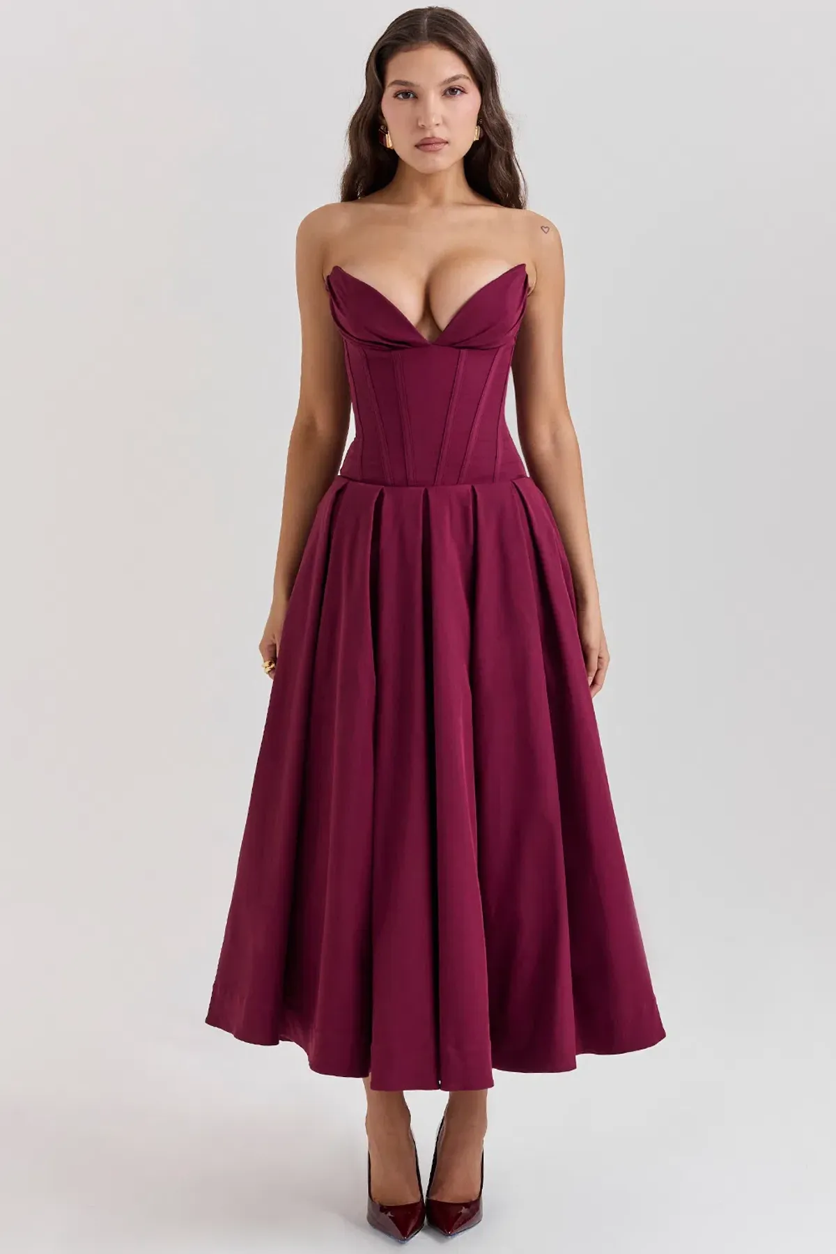 House of CB Lady Wine Strapless Midi Dress Size M - Image 1