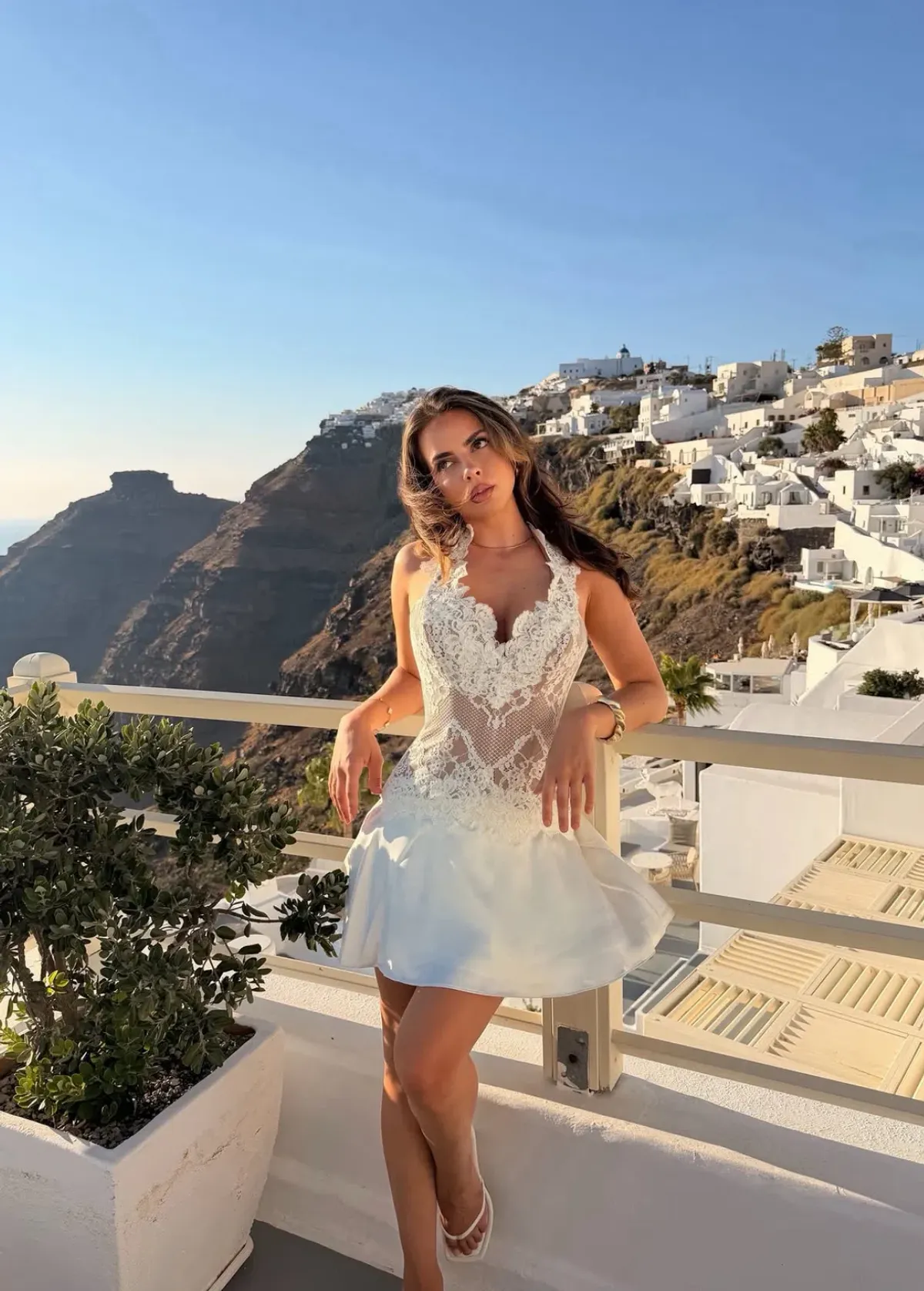 House Of CB NYRA White Lace + Satin Halter Neck Mini Dress in White XS / AU 6 - 8 - Image 1