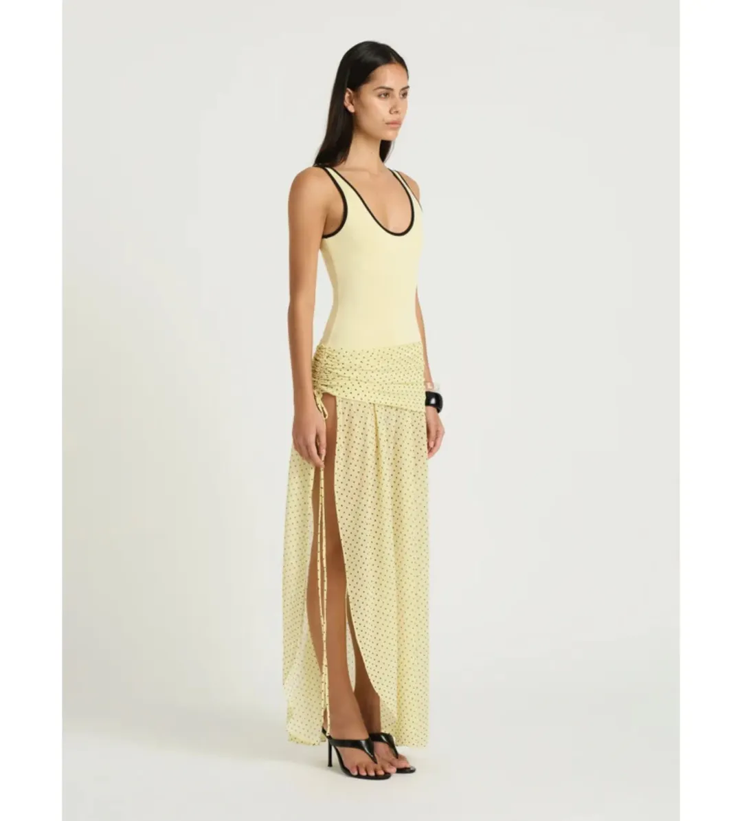 Benni Addison Maxi Dress Butter Micro Polka Size 8 for rent on The Volte - main image