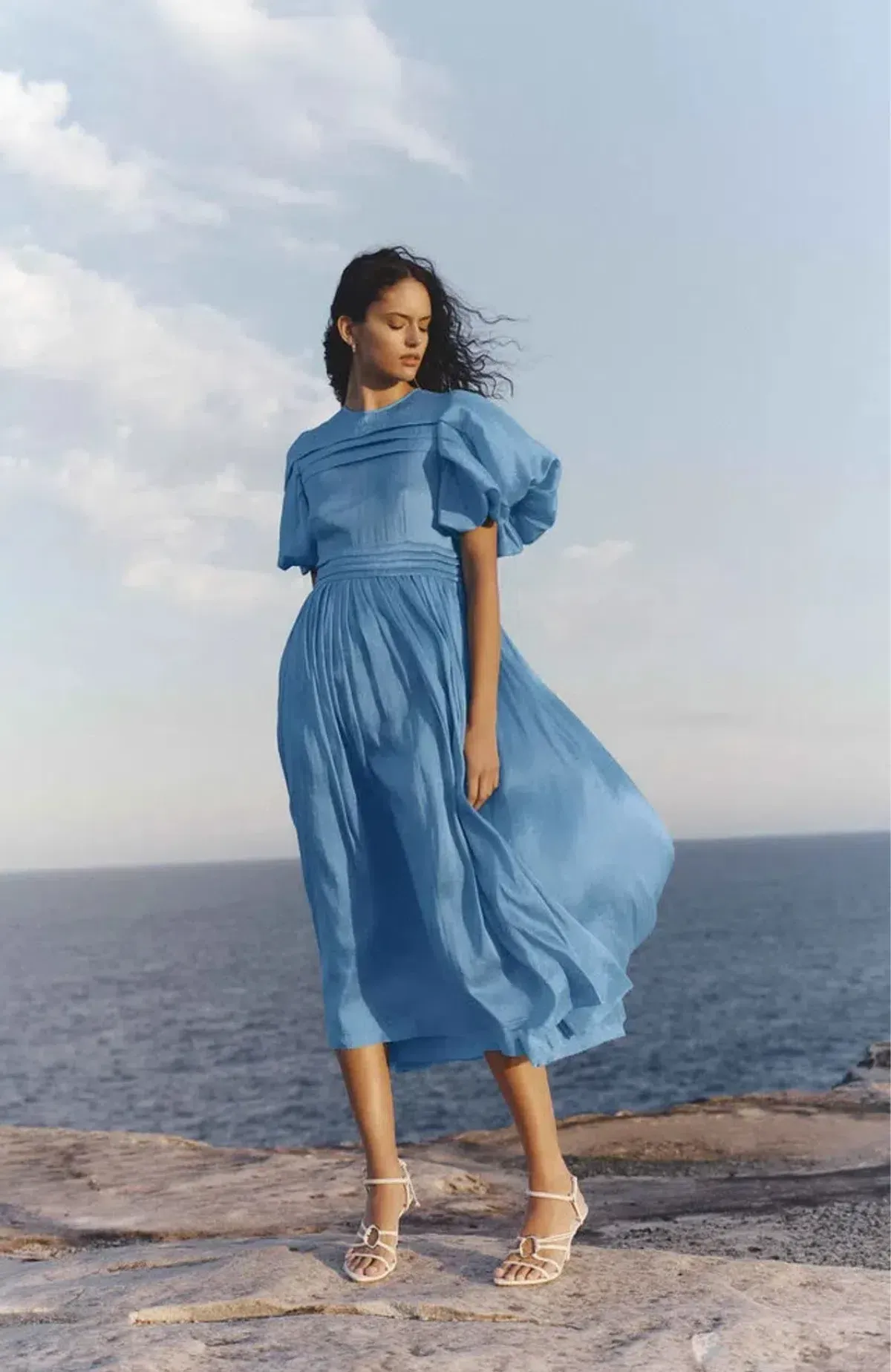 Aje Sylvia Pintuck Midi Dress Azure Blue Size AU 10 / M - Image 5