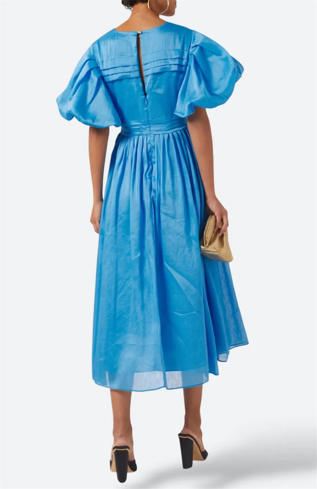 Aje Sylvia Pintuck Midi Dress Azure Blue Size AU 10 / M for rent on The Volte - main image