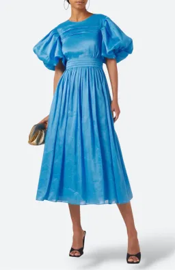Aje Sylvia Pintuck Midi Dress Azure Blue Size AU 10 / M for rent on The Volte - image 1
