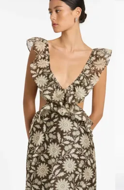 Sir The Label Xanita Frill Midi Dress Brown Floral Size AU 10 / 2 for rent on The Volte - image 3