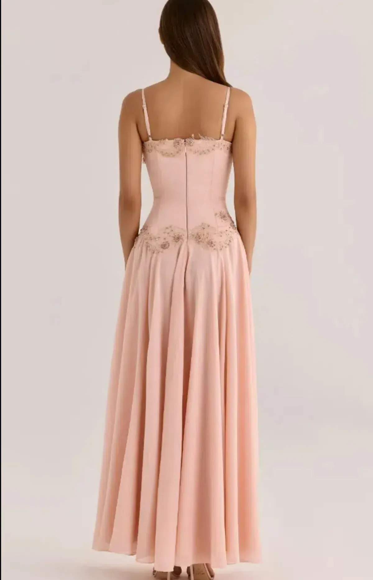 HOUSE OF CB SALOMA BLUSH SATIN CUSTOM HAND BEADED EMBELLISHED MAXI DRESS - LIMITED EDITION REGULAR CUP SIZE XS - Image 2