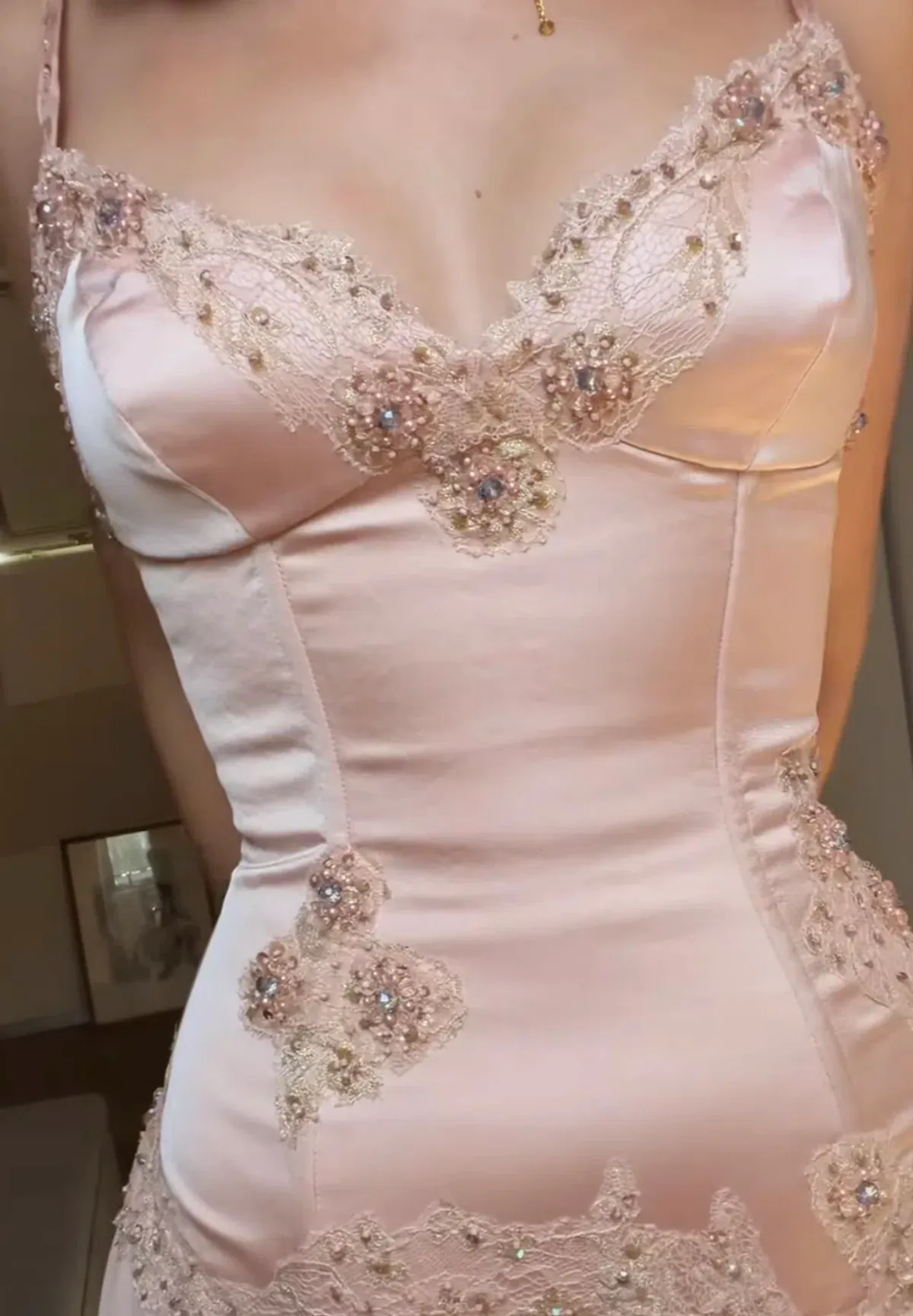 HOUSE OF CB SALOMA BLUSH SATIN CUSTOM HAND BEADED EMBELLISHED MAXI DRESS - LIMITED EDITION REGULAR CUP SIZE S - Image 4