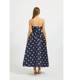 Pasduchas Dottie Strapless Midi Dress in Navy/Cream Size AU8 for rent on The Volte - image 3