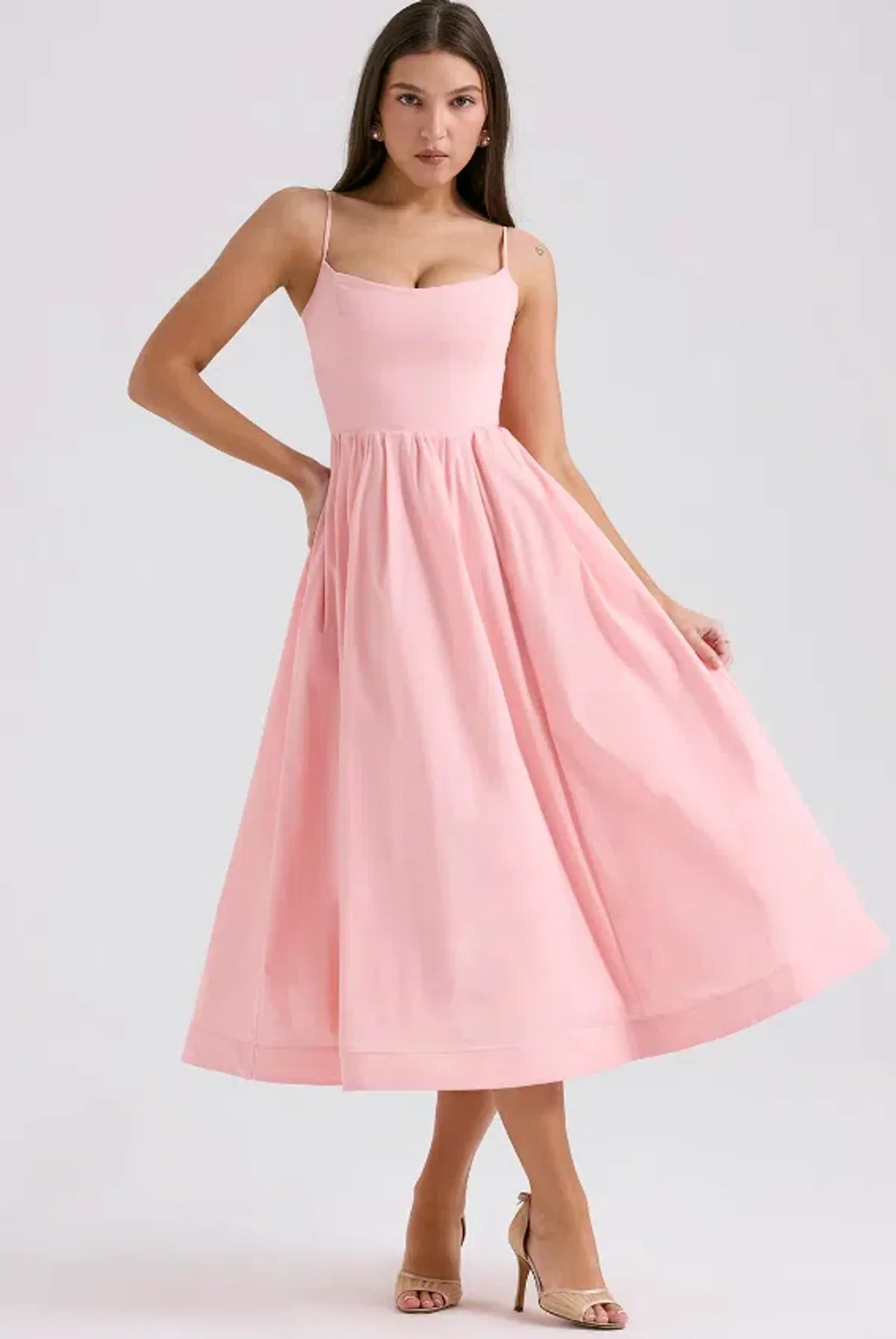 House of CB rose pink cotton corset sundress size XS for rent on The Volte - main image
