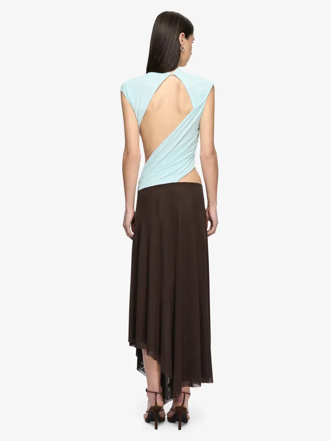 Bec & Bridge Conni ASYM Midi Arctic Blue/Dark Choc Dress Size 10 for rent on The Volte - main image