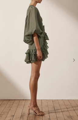 Shona Joy Charlotte Plunged Draped Mini Dress Khaki Size 8 for rent on The Volte - image 5