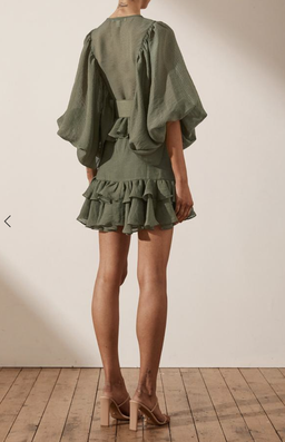 Shona Joy Charlotte Plunged Draped Mini Dress Khaki Size 8 for rent on The Volte - image 6
