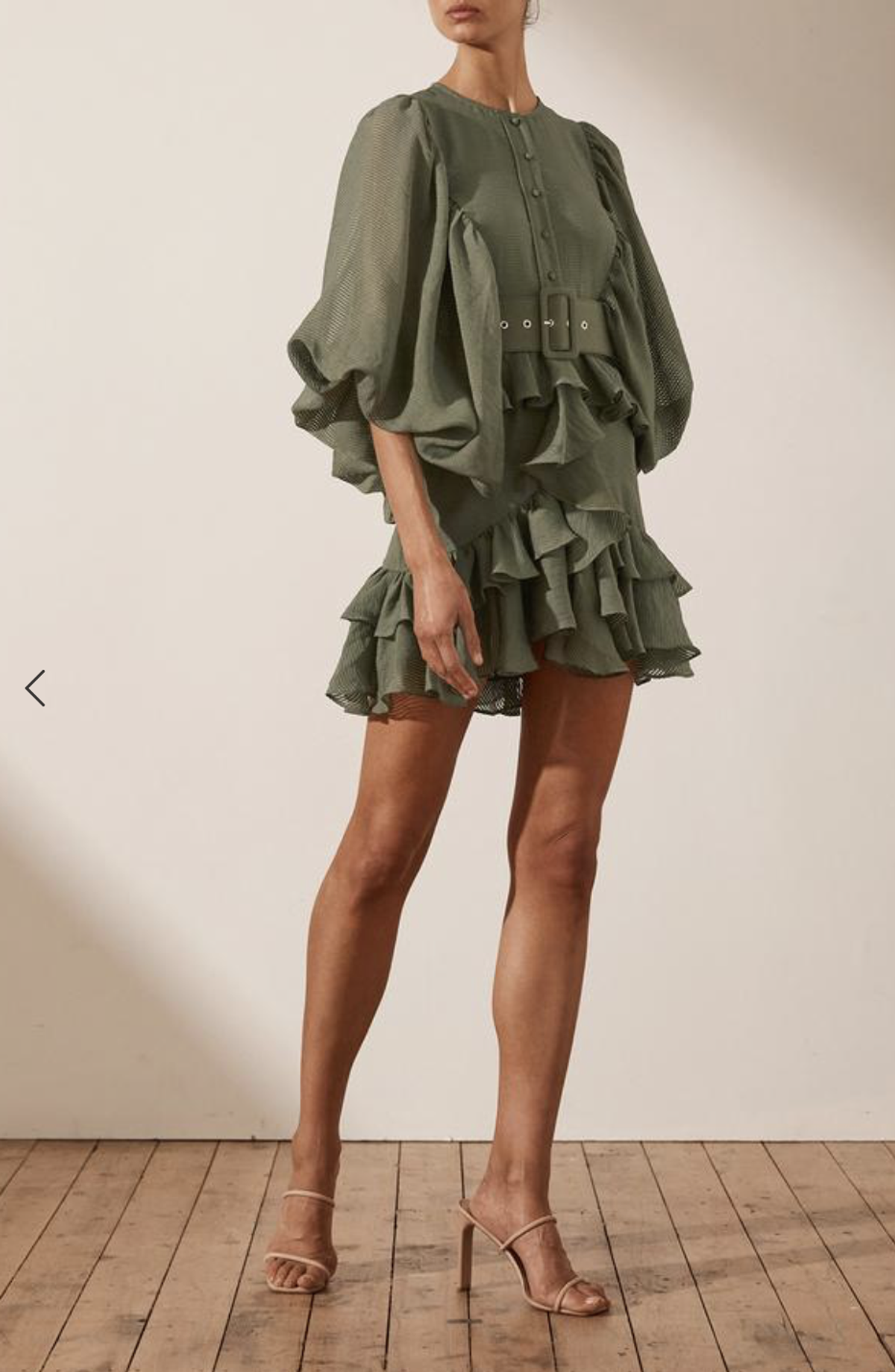 Shona Joy Charlotte Plunged Draped Mini Dress Khaki Size 8 - Image 3