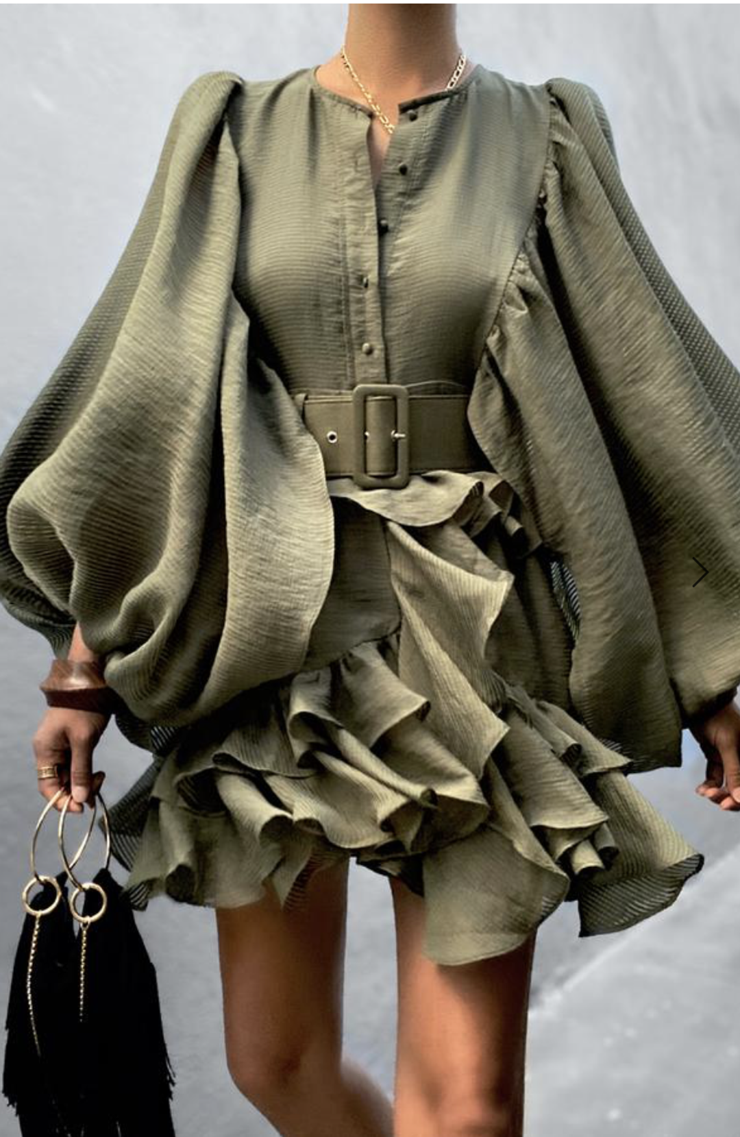 Shona Joy Charlotte Plunged Draped Mini Dress Khaki Size 8 for rent on The Volte - main image