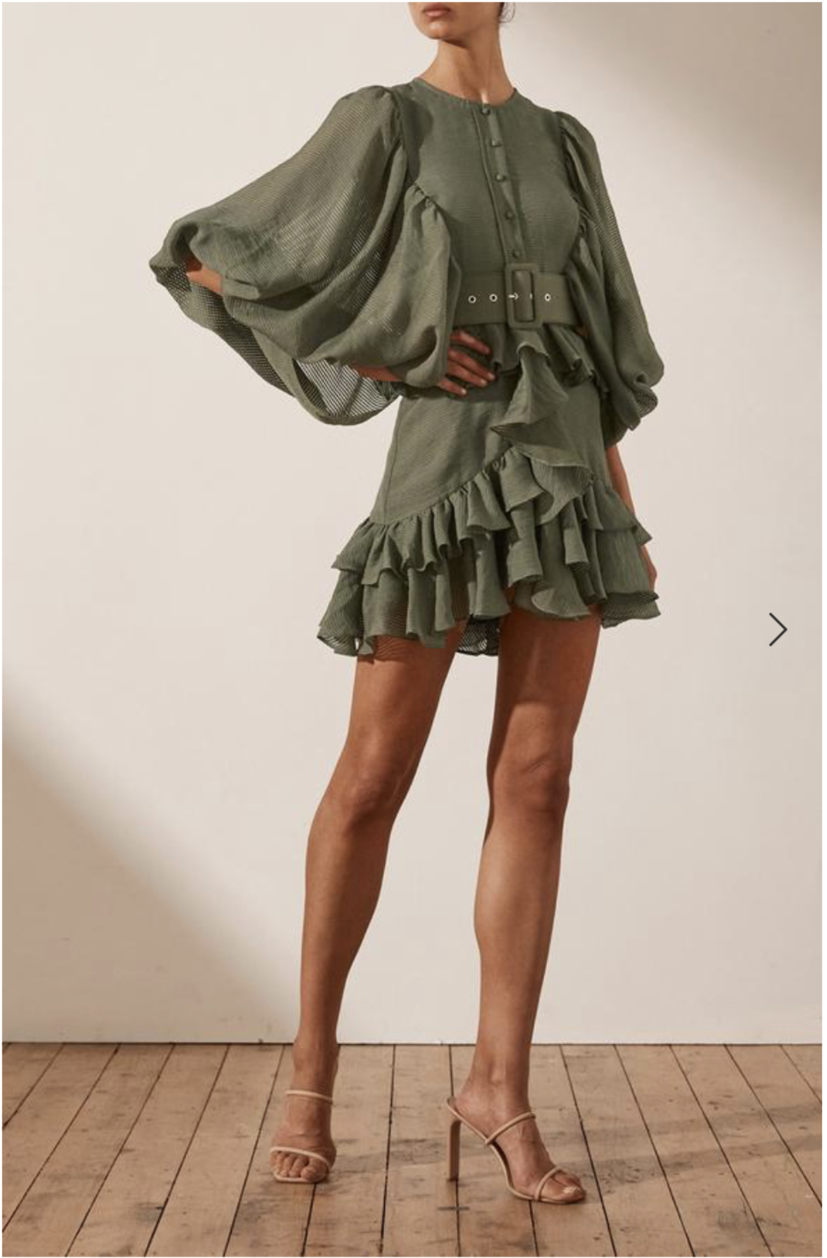 Shona Joy Charlotte Plunged Draped Mini Dress Khaki Size 8 - Image 2