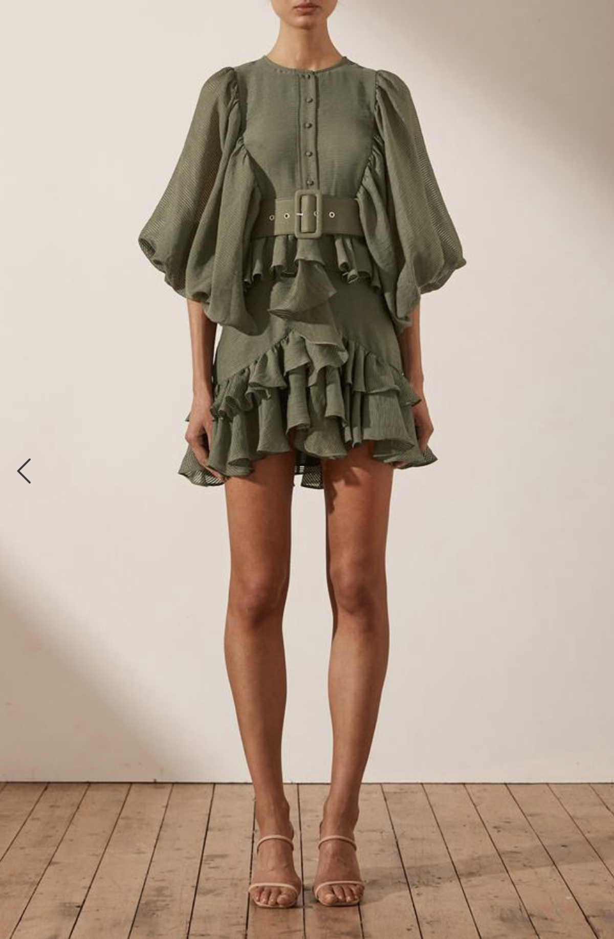 Shona Joy Charlotte Plunged Draped Mini Dress Khaki Size 8 - Image 4