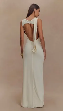 Meshki Henley - Backless Slinky Drape Maxi Dress - Ivory for rent on The Volte - image 2