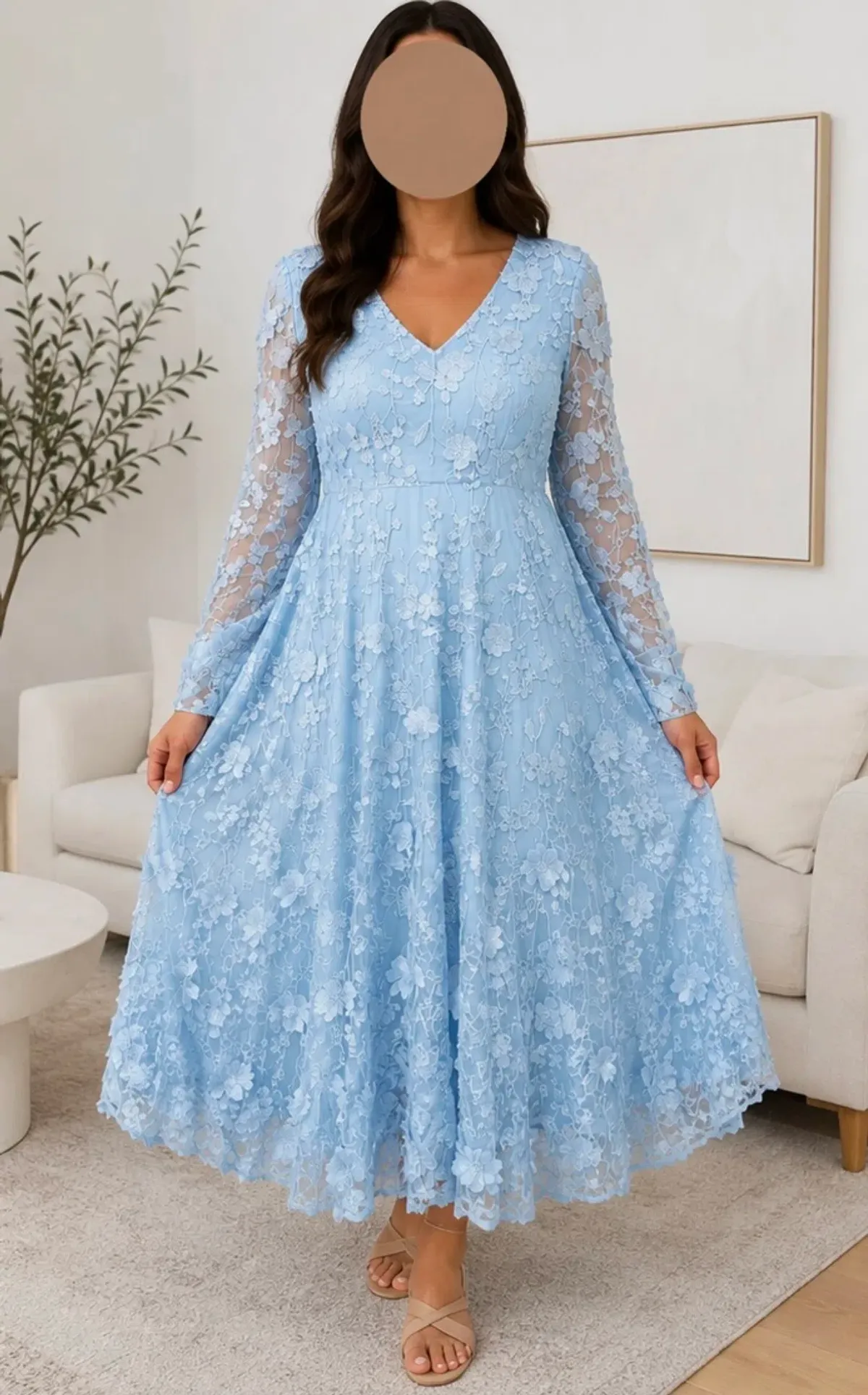 Rosanne Sky Blue Floral 3D Maxi Dress- Custom - Image 2