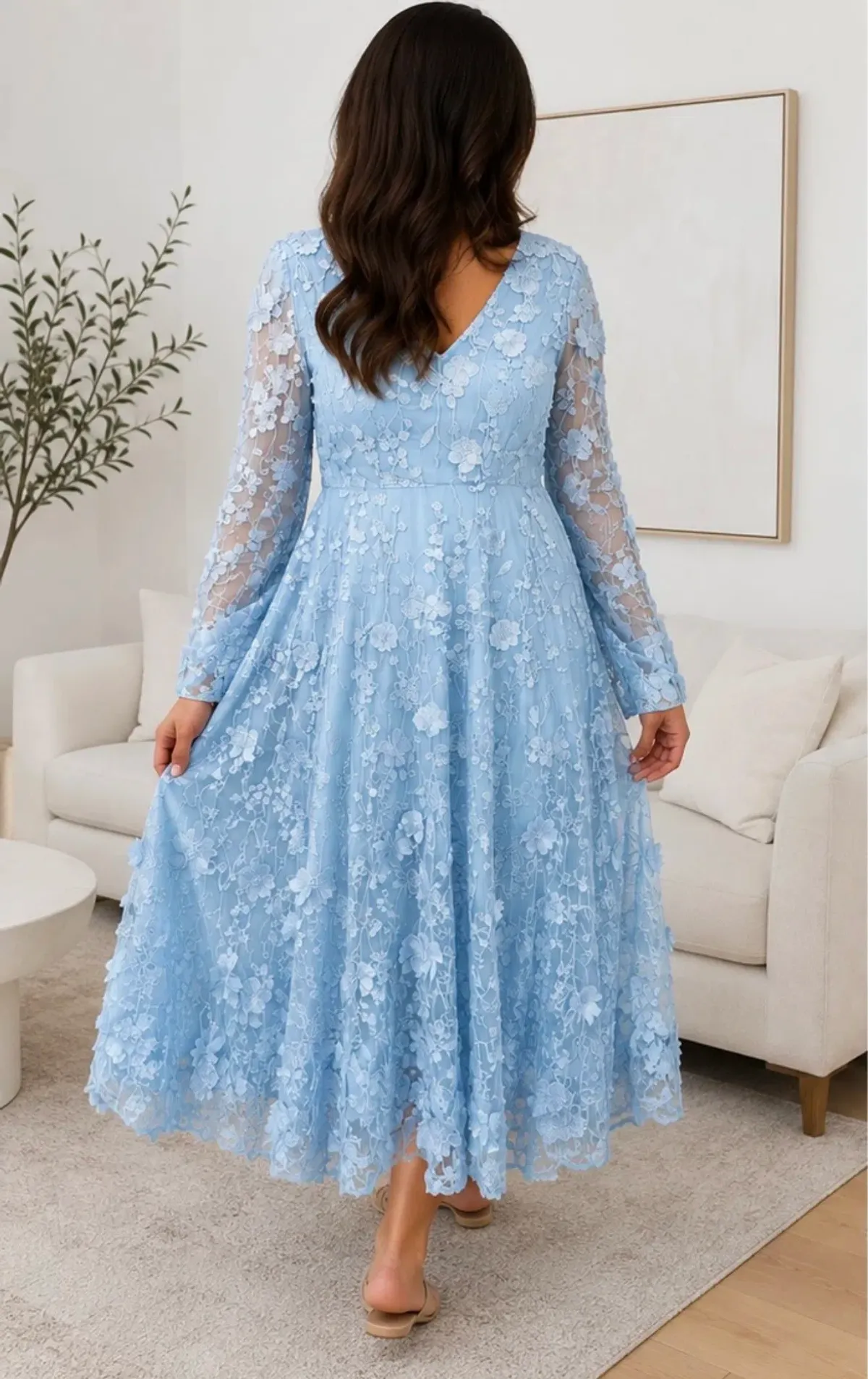 Rosanne Sky Blue Floral 3D Maxi Dress- Custom - Image 1