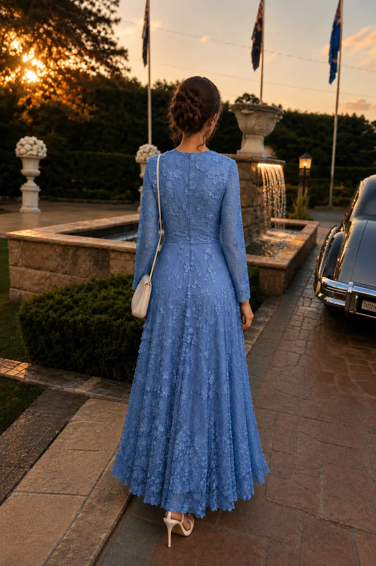 Rosanne Sky Blue Floral 3D Maxi Dress- Custom - Image 3