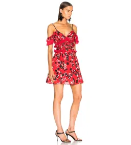 Self Portrait Cold Shoulder Floral Mini Dress Red Size 8 for rent on The Volte - image 3