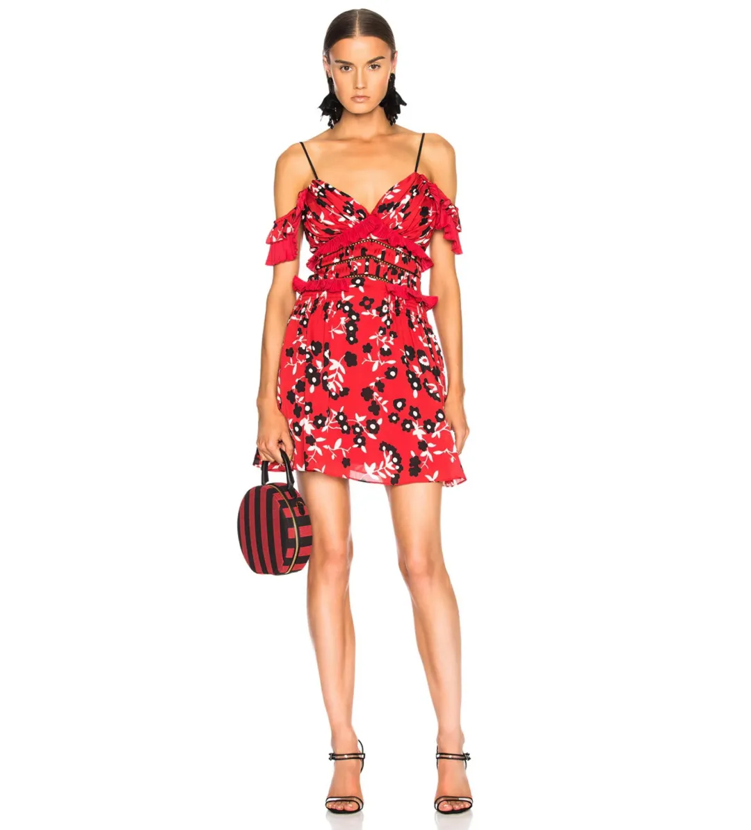 Self Portrait Cold Shoulder Floral Mini Dress Red Size 8 for rent on The Volte - main image