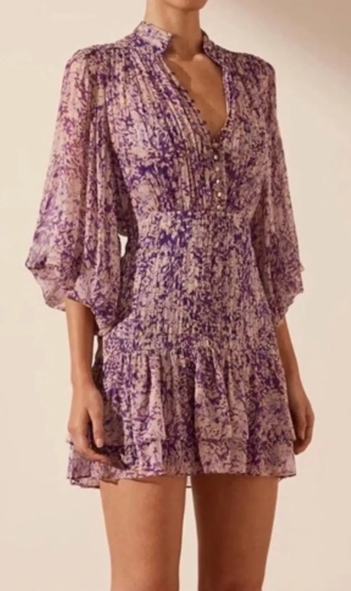 Shona Joy Aurier Button Up Ruched Mini Purple Size 12 - Image 1