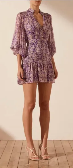 Shona Joy Aurier Button Up Ruched Mini Purple Size 12 for rent on The Volte - image 3