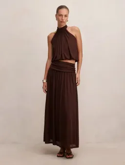 Forever New Layne Bubble Waist Halter Top and Layne Gathered Basque Maxi Skirt Brown Size 8 for rent on The Volte - image 2