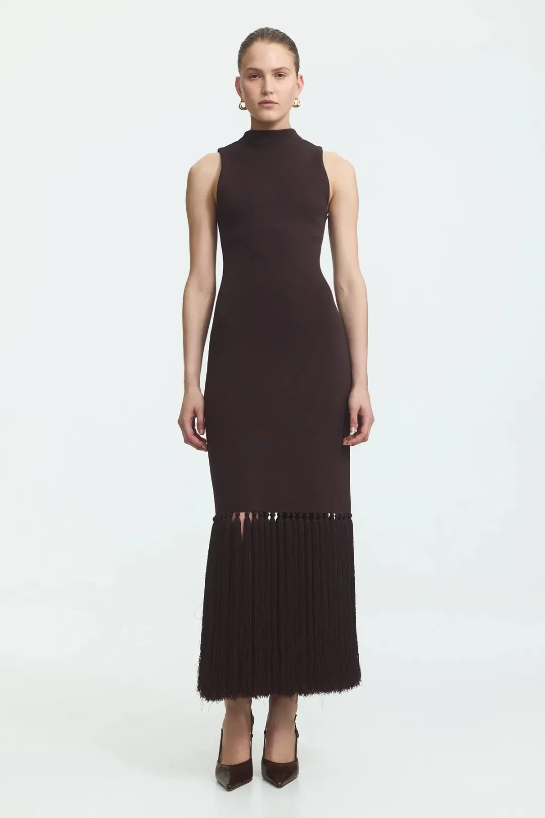AJE Sofina Knit Tassel Midi Dress for rent on The Volte - main image