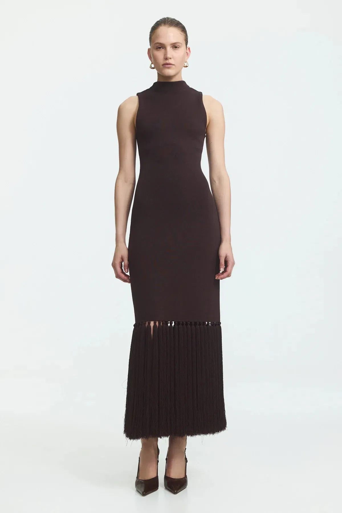 AJE Sofina Knit Tassel Midi Dress for rent on The Volte - main image