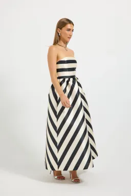 Pasduchas Valerie Strapless Midi Dress in Black/Cream Size AU 8 for rent on The Volte - image 2