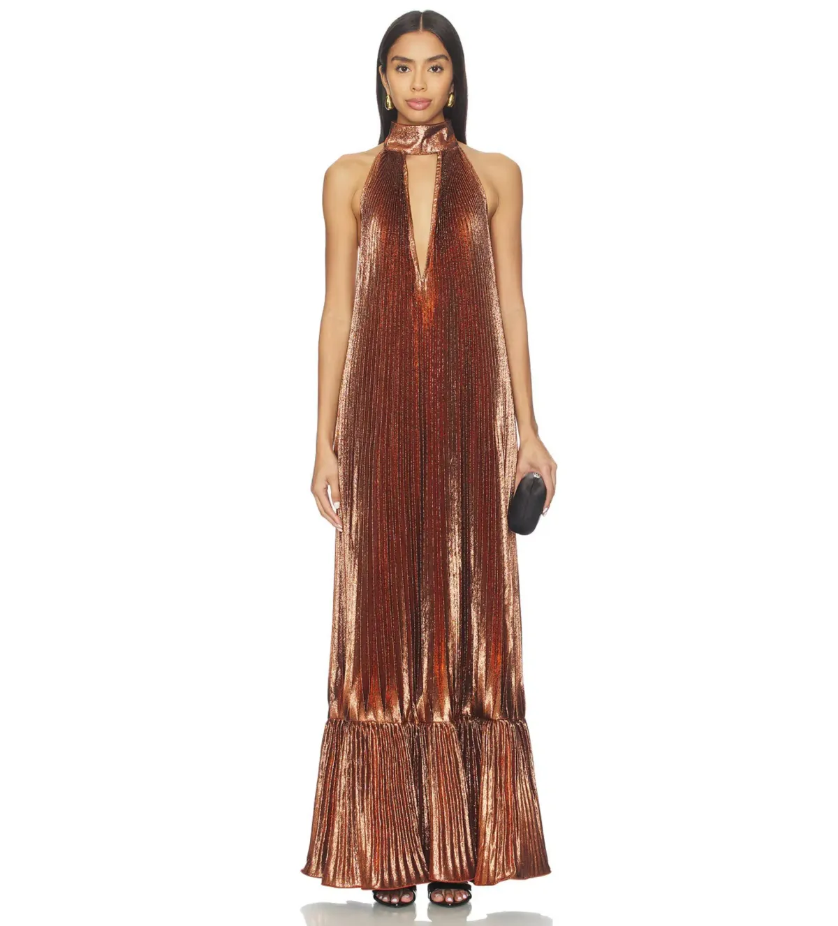L'Idee Libertie Maxi Gown in Bronze Glitter Size 10 - Image 1
