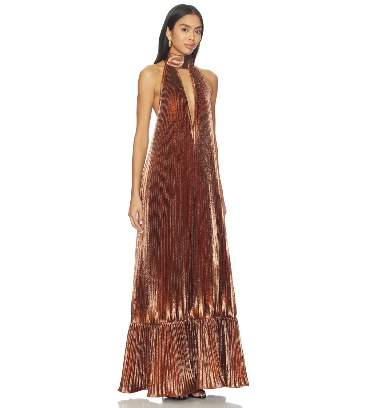 L'Idee Libertie Maxi Gown in Bronze Glitter Size 10 - Image 3