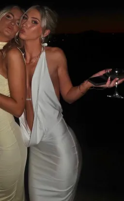 Khanums low cowl neck open back pearl detailing maxi dress for rent on The Volte - image 1