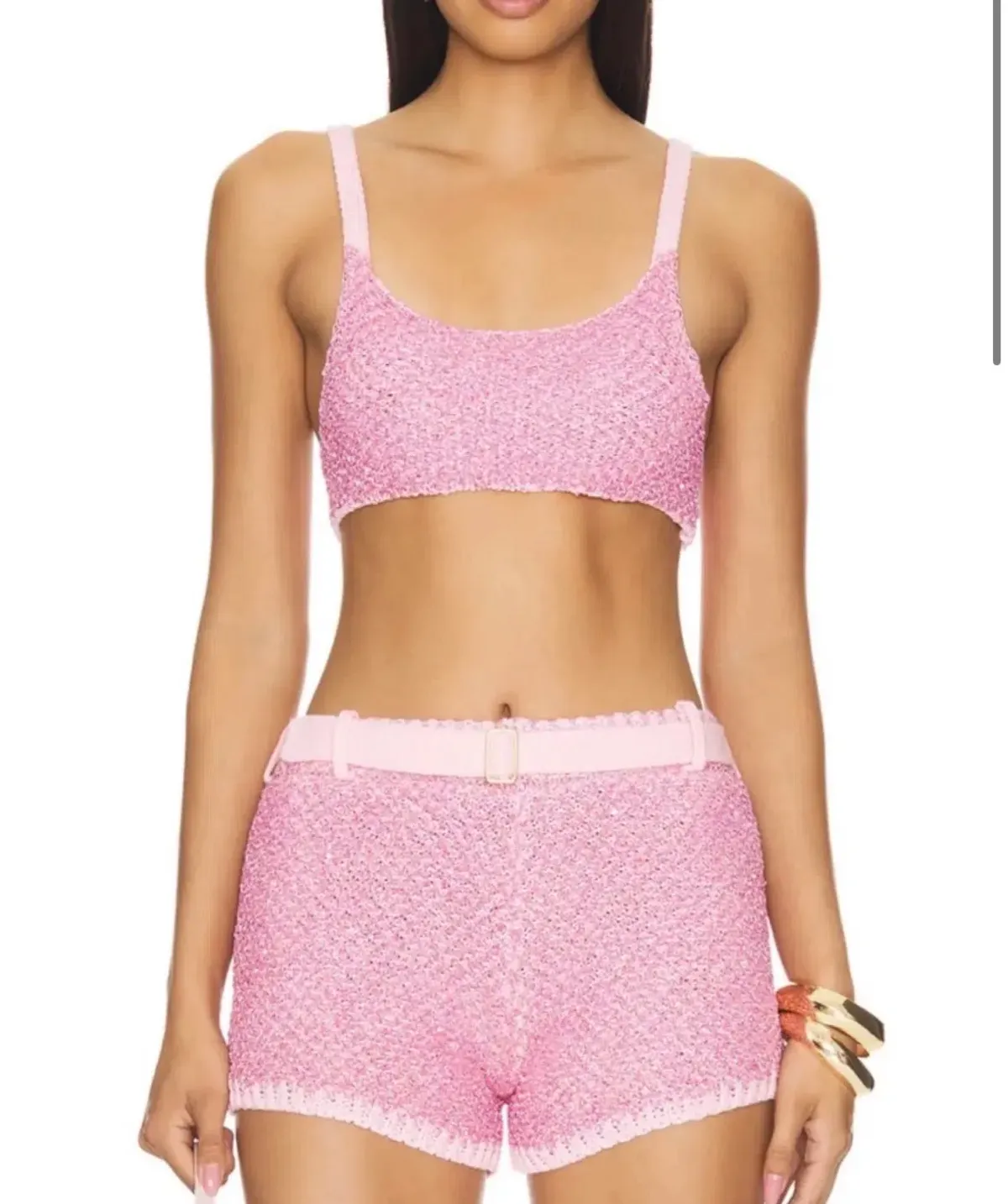 Asta resort pink sparkly knit top and short set - Image 4