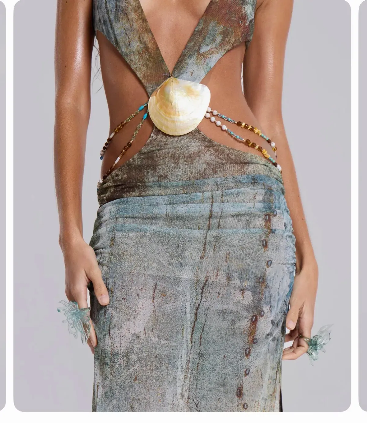 Jaded London Vida Backless Maxi Dress With Shell Trim in Marine - Image 2