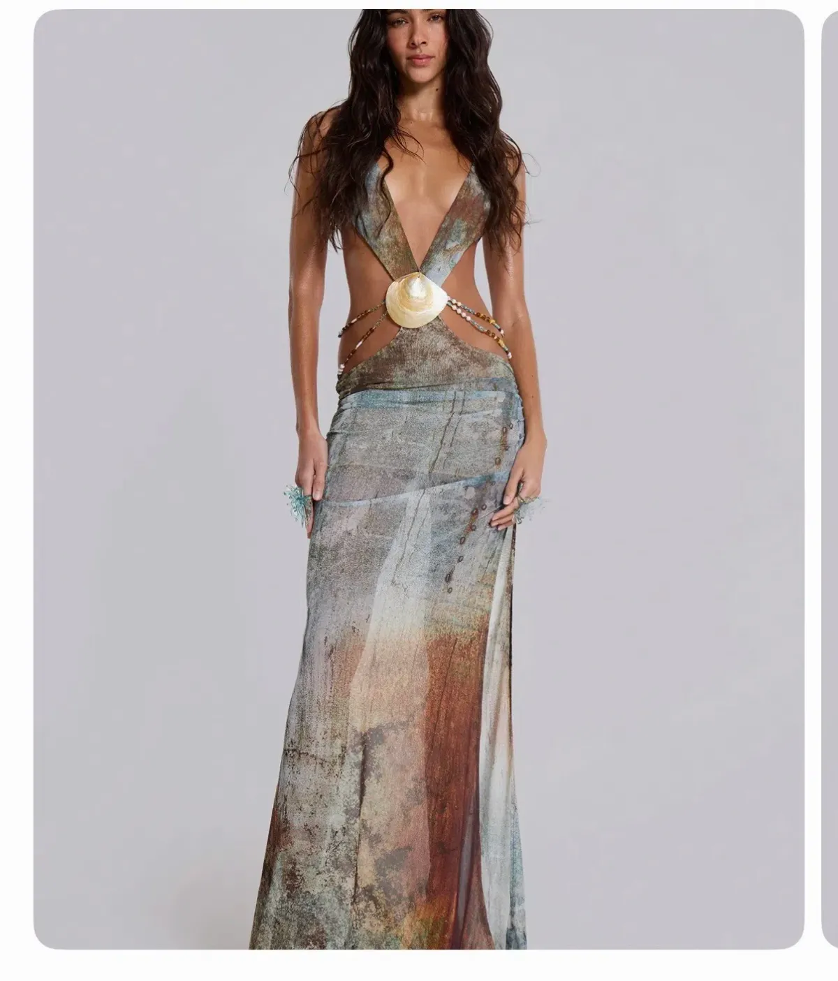 Jaded London Vida Backless Maxi Dress With Shell Trim in Marine - Image 1